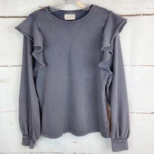 Universal Thread Gray Ruffle Shoulder Long Sleeve Sweater